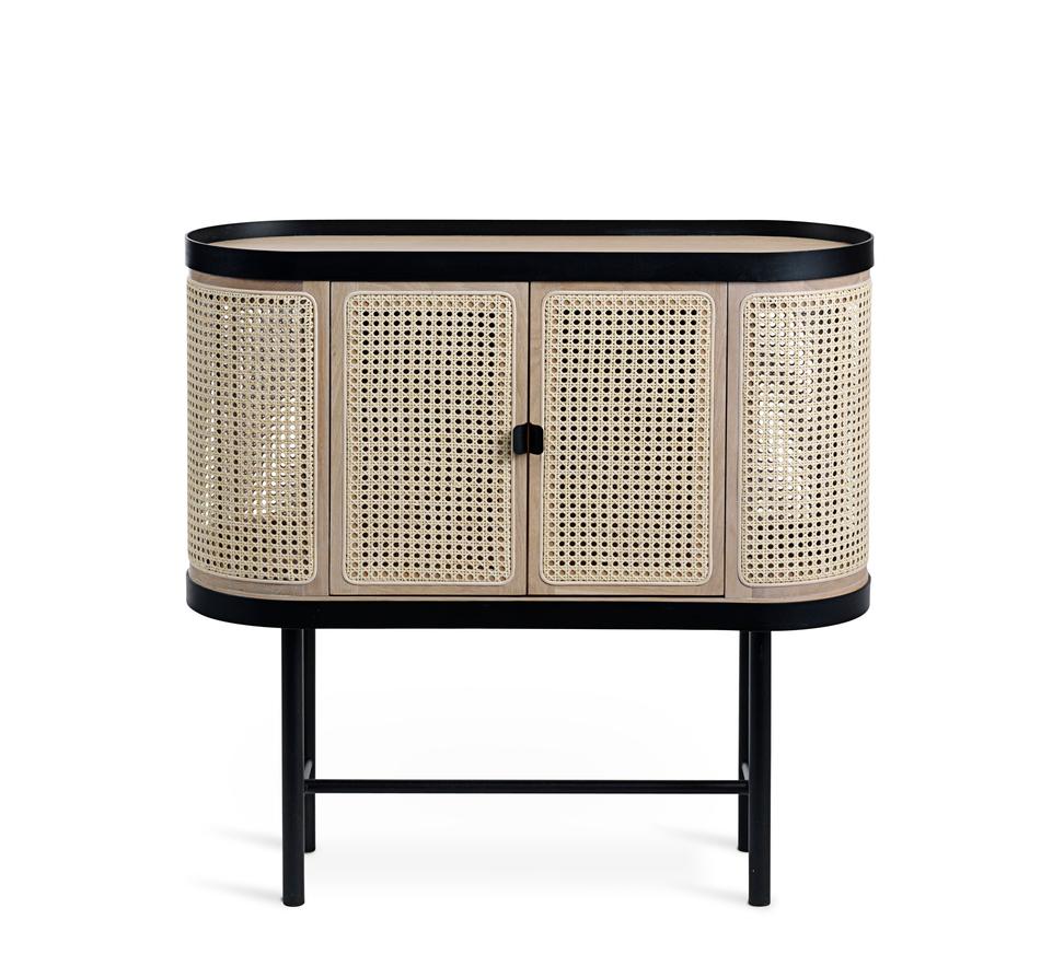 Be My Guest bar cabinet by Warm Nordic
Dimensions: D95 x W35 x H90 cm
Material: White oiled oak and french cane, Black noir powder coated steel frame
Weight: 32 kg

Warm Nordic is an ambitious design brand anchored in Nordic design history and
