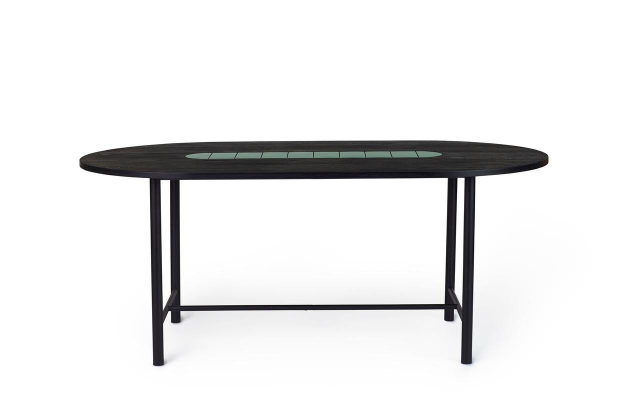 Be my guest dining table 180 black oak forrest green by Warm Nordic
Dimensions: D 180 x W 100 x H 73 cm
Material: Black oiled solid oak, Forrest green tiles, Black noir powder coated steel Frame
Weight: 30 kg
Also available in different colours