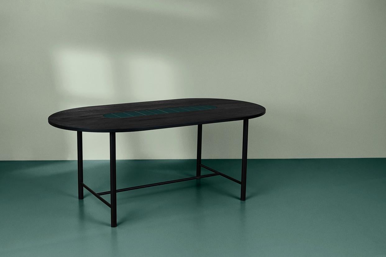 Be My Guest Dining Table 180 Black Oak Forrest Green by Warm Nordic In New Condition For Sale In Geneve, CH