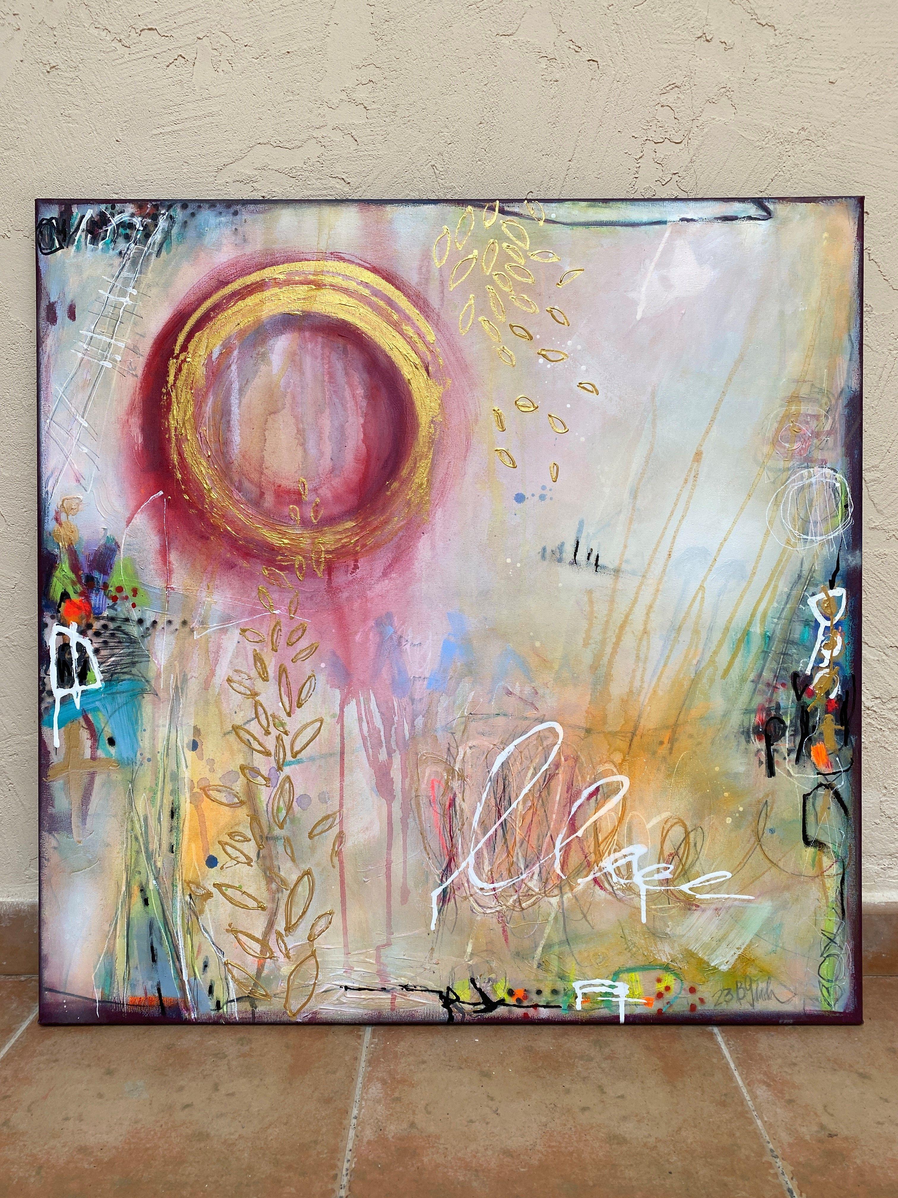 Home Is Paradise No.1, Painting, Acrylic on Canvas - Brown Abstract Painting by Bea Garding Schubert