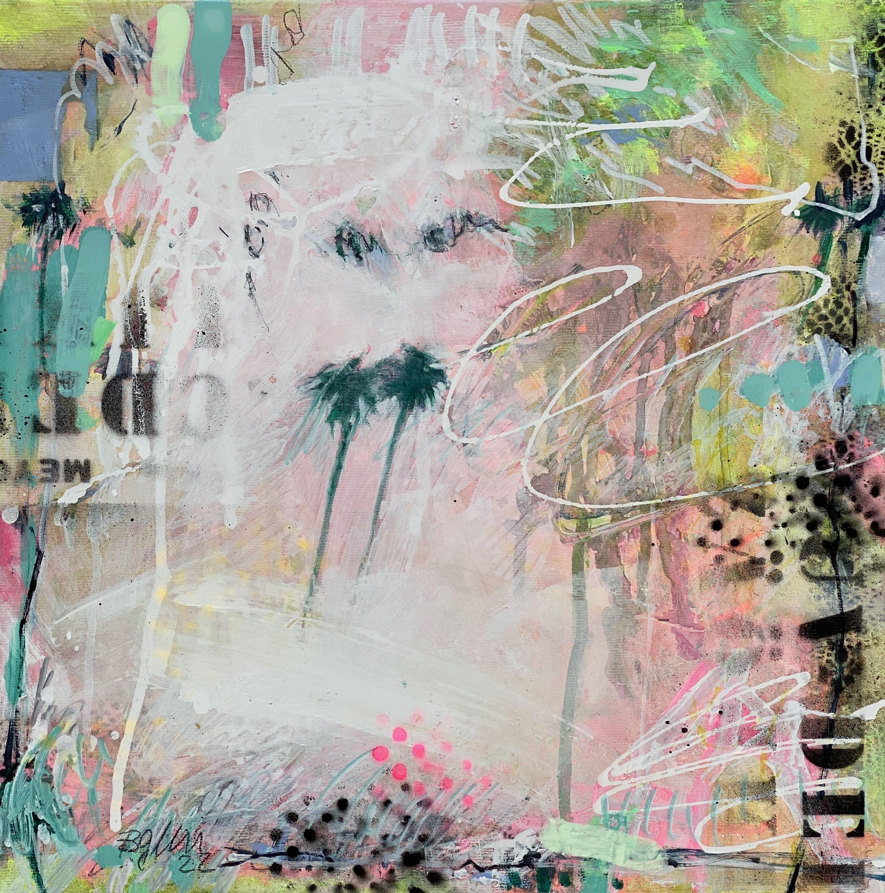 It was on a hot day in summer...Sweet Dreams No.1 is an exciting mixed media painting, spray painted, soft pastel, pencil and acrylic, neon paint and ink. It is painted on high quality canvas. Edges are painted, so framing is not necessary.    Size: