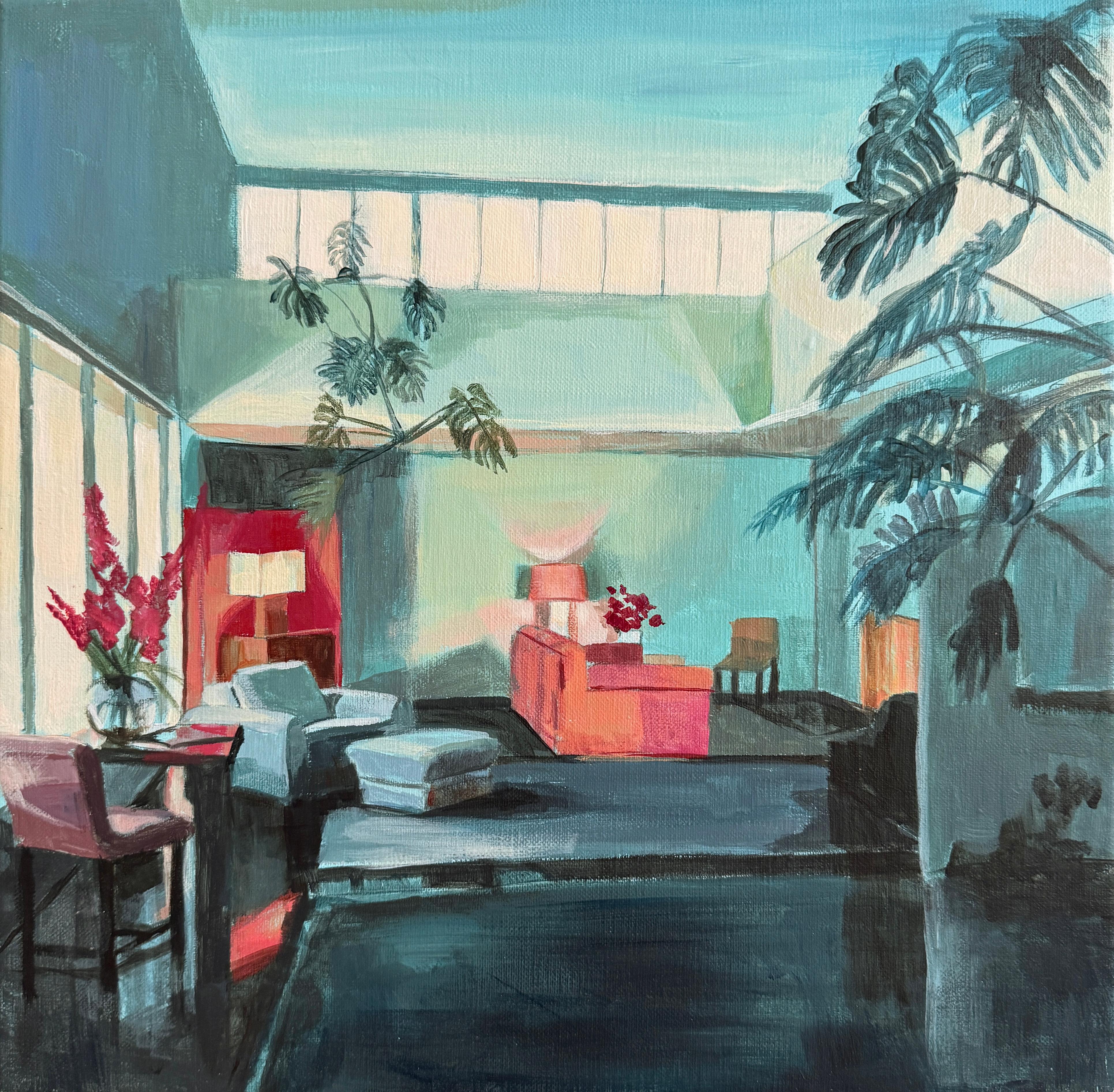 BLUE ROOM - Richard Neutra
30x30 cm
Acrylic on linen
2024

The artist, Bea Sarrias, has developed much of her work in Barcelona, where she studied Fine Arts and soon became interested in architecture and the portrayal of iconic spaces. Her work,