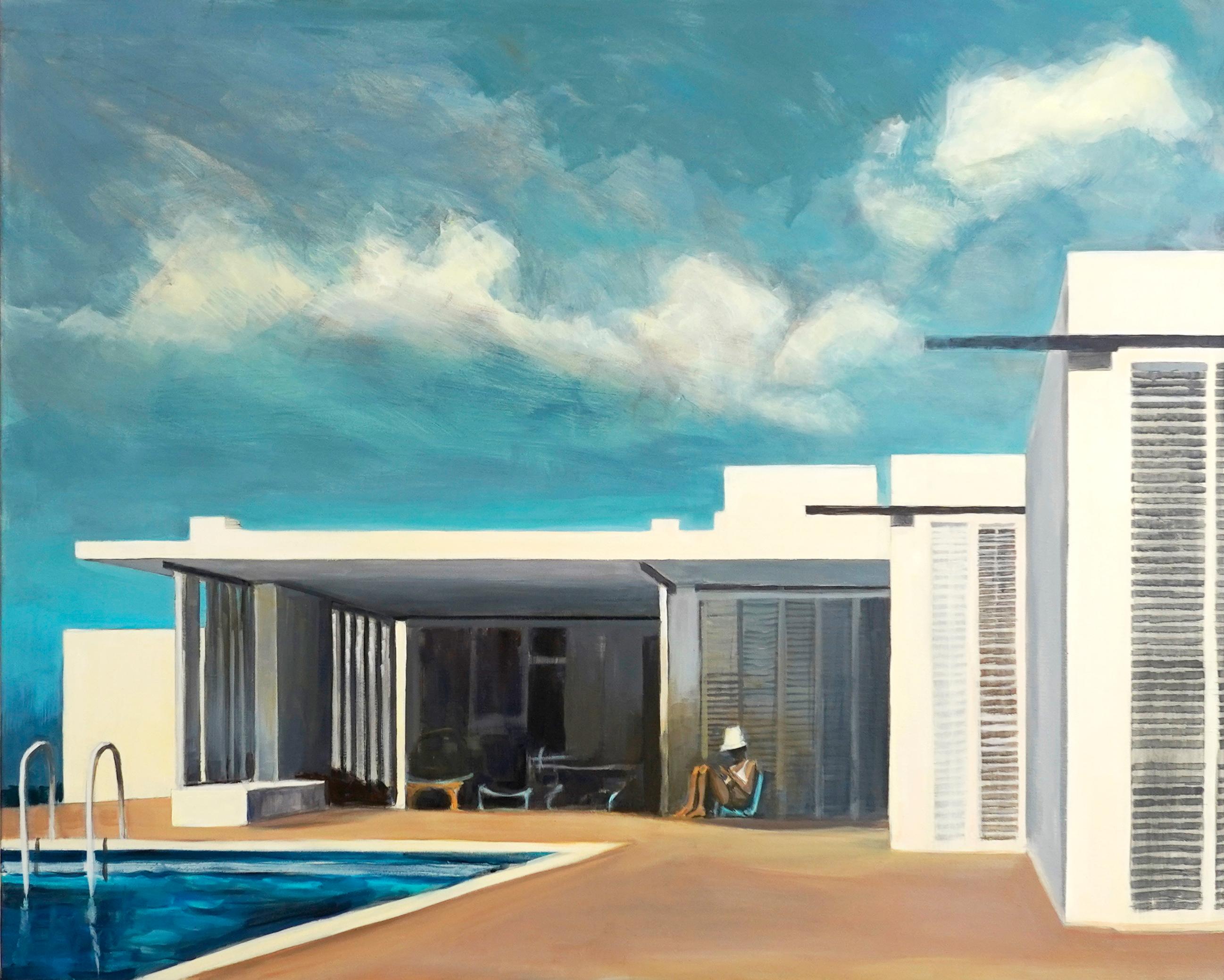 Siesta in the Swimming Pool
José Antonio Coderch architect
Acrylic on linen
81x100 cm 

The artist, Bea Sarrias, has developed much of her work in Barcelona, where she studied Fine Arts and soon became interested in architecture and the portrayal of