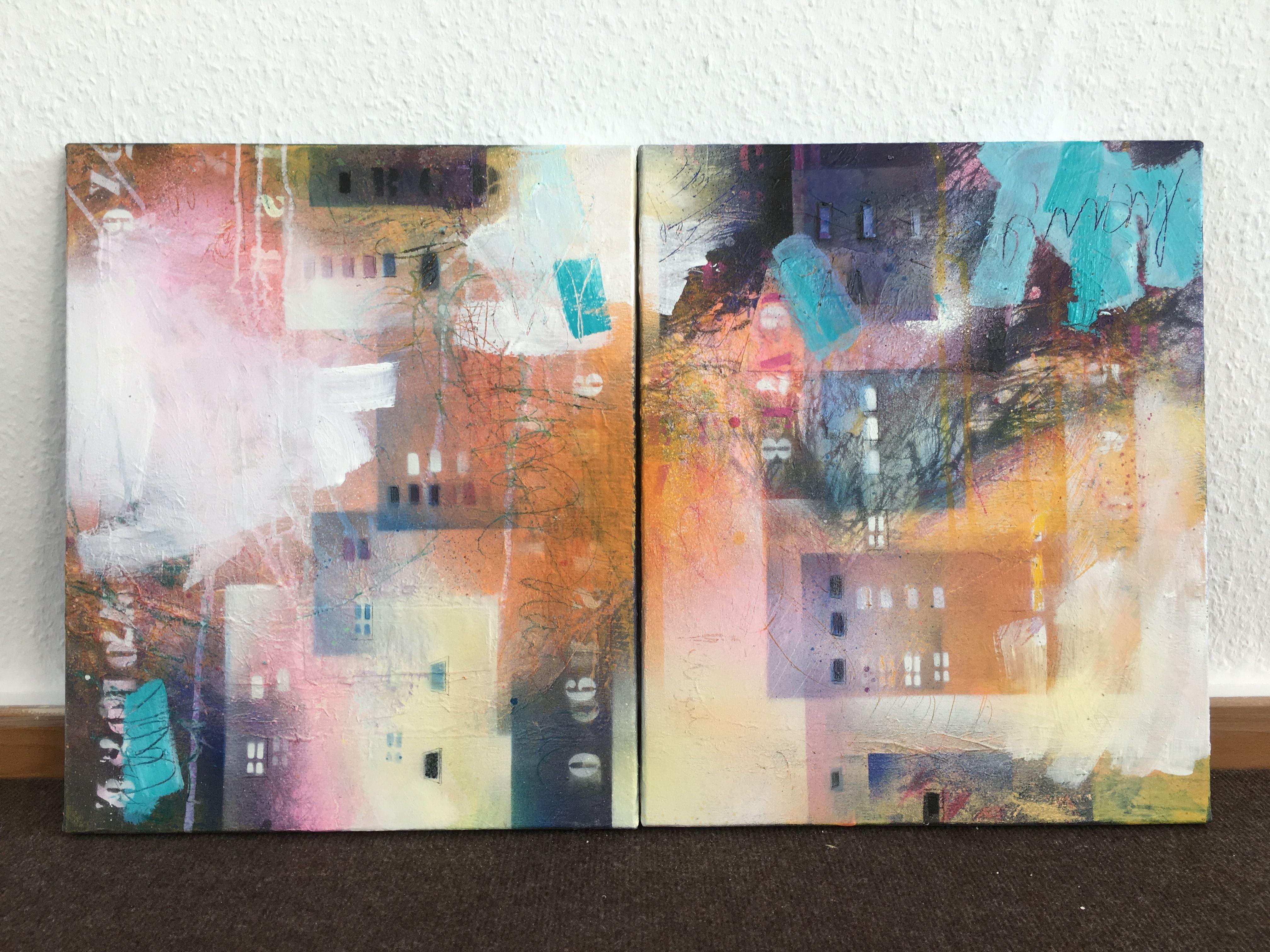 home IV/V (diptychon), Mixed Media auf Leinwand im Angebot 1
