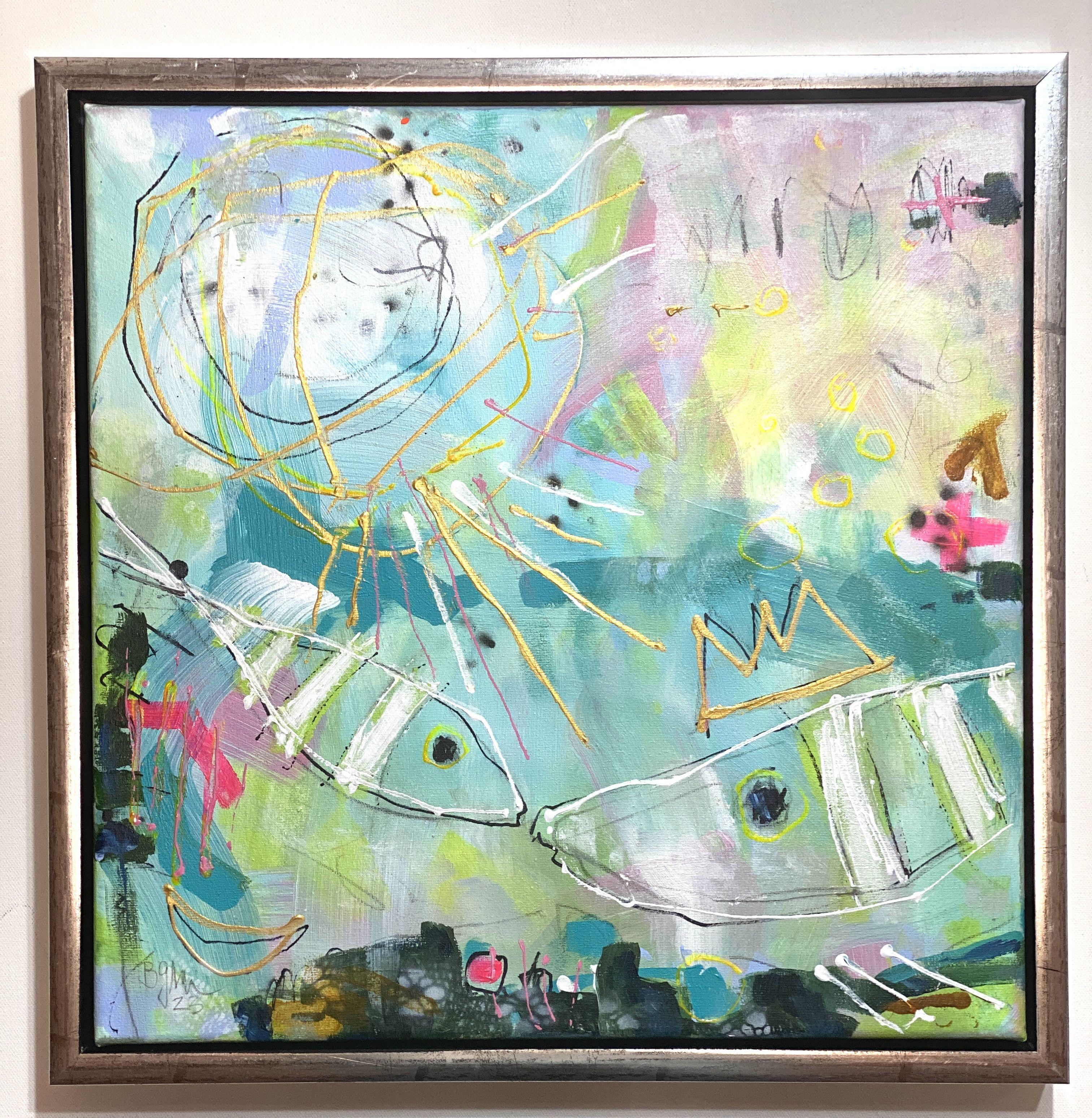 Acrylics, neon paint, gold paint on Canvas.  