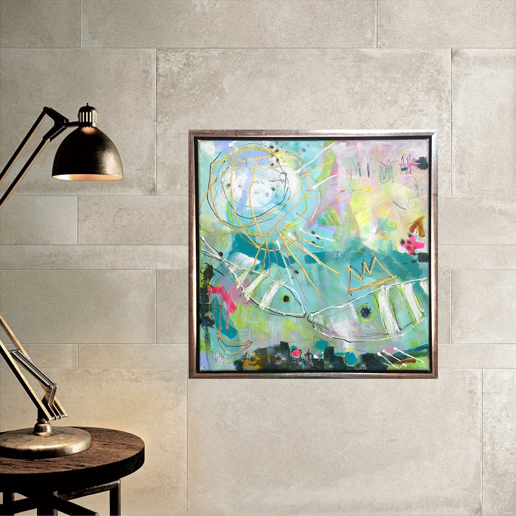 Fishes in Love No.1  (framed), Painting, Acrylic on Canvas For Sale 2