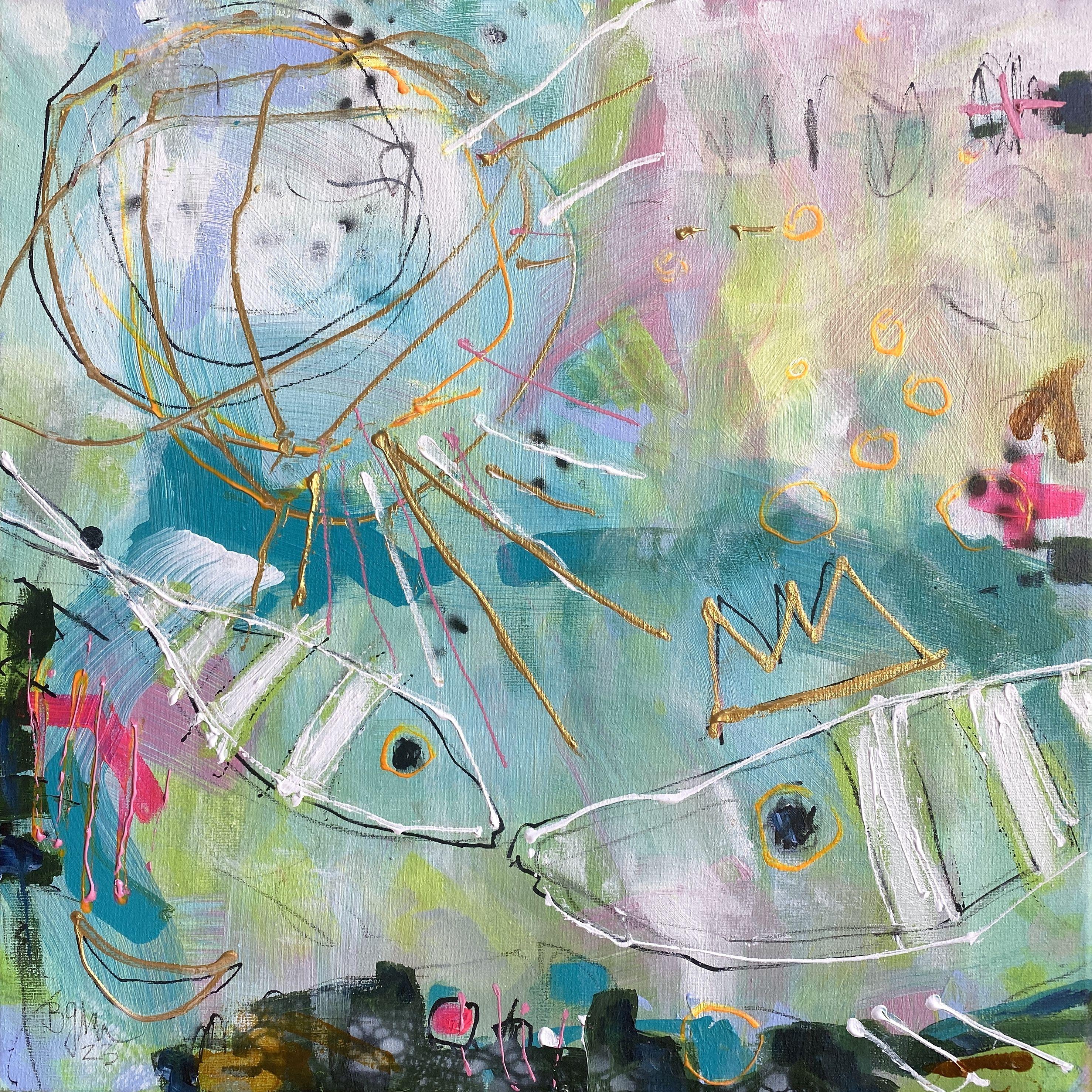 Fische in Liebe Nr.1  (gerahmt), Gemälde, Acryl auf Leinwand