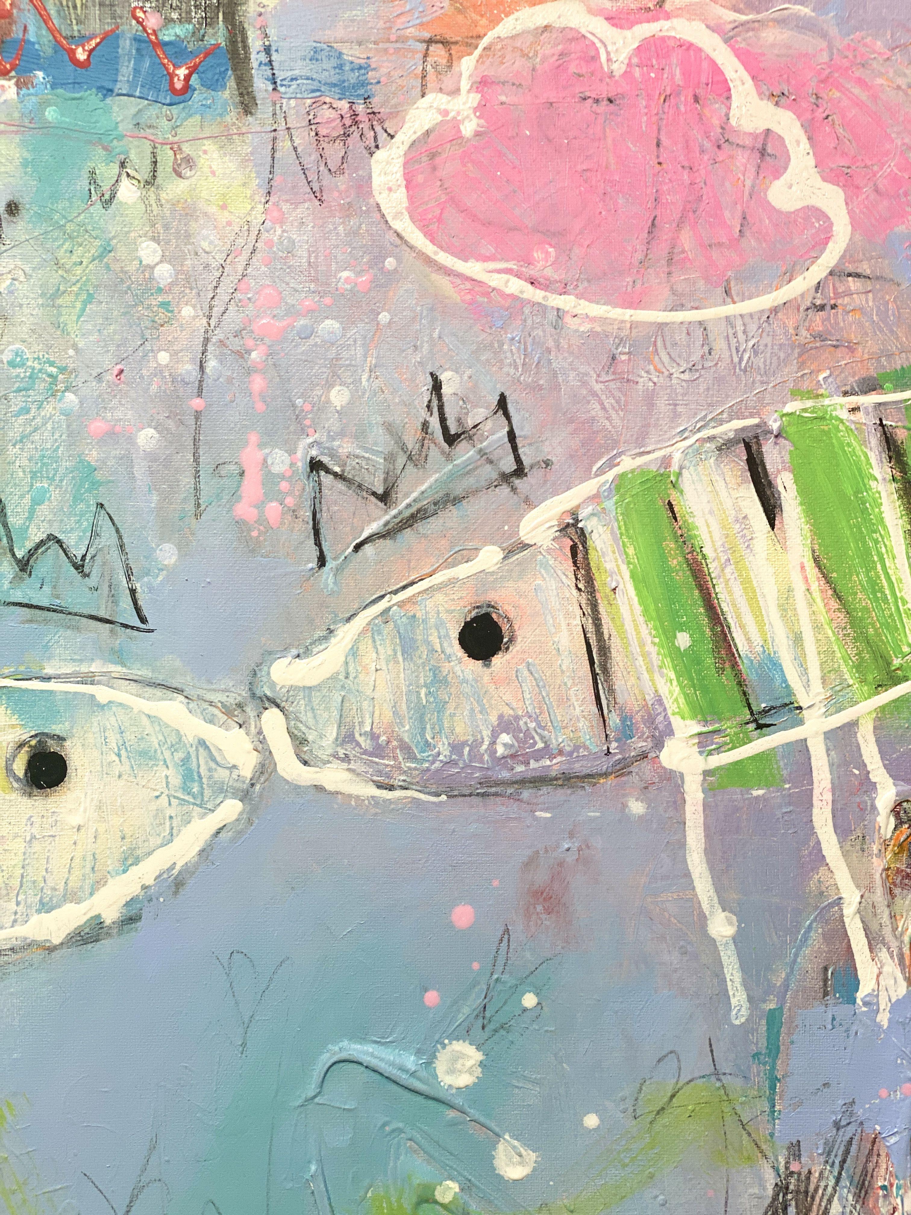 Fische in Love No.7, Gemälde, Acryl auf Leinwand im Angebot 1