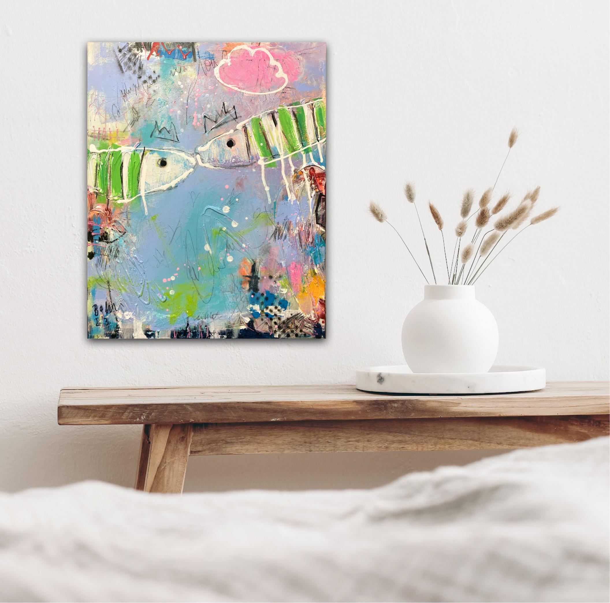 Fische in Love No.7, Gemälde, Acryl auf Leinwand im Angebot 2