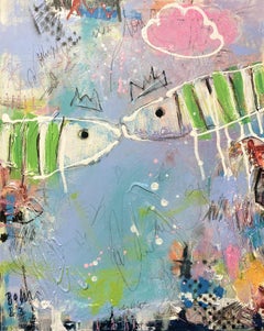 Fishes in Love No.7, Painting, Acrylic on Canvas