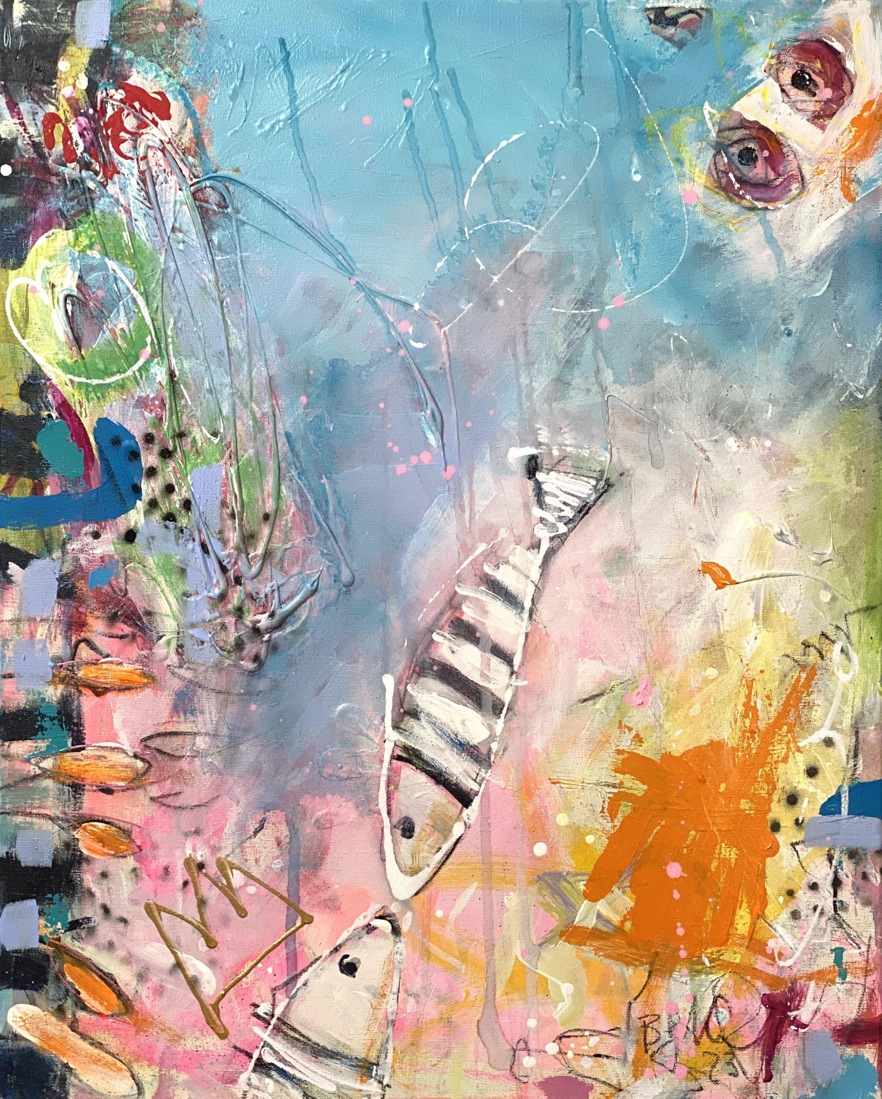 Abstract Painting di Bea Schubert - Pesci innamorati n.9, Pittura, Acrilico su tela