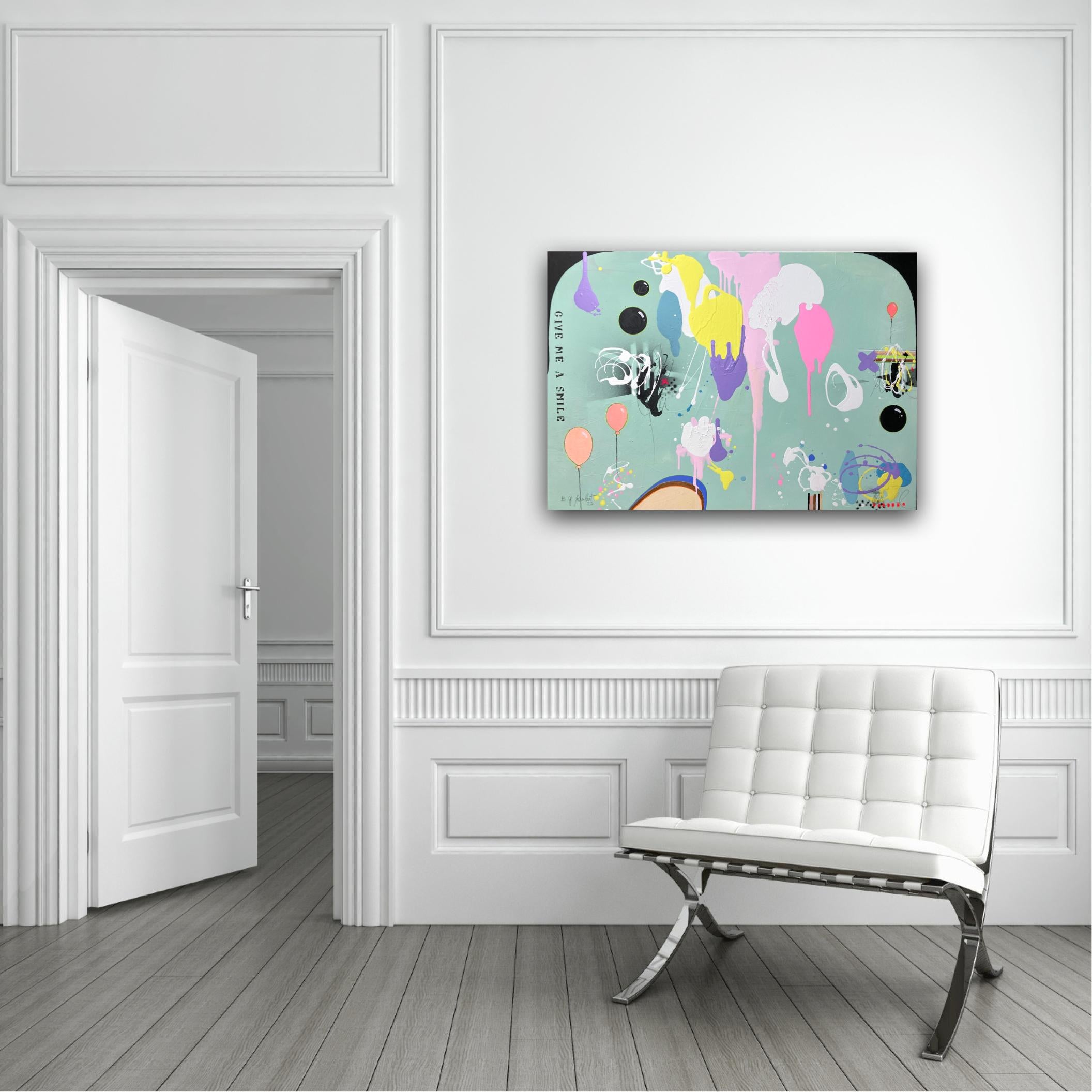 Give me a smile, Gemälde, Acryl auf Leinwand (Grau), Abstract Painting, von Bea Schubert