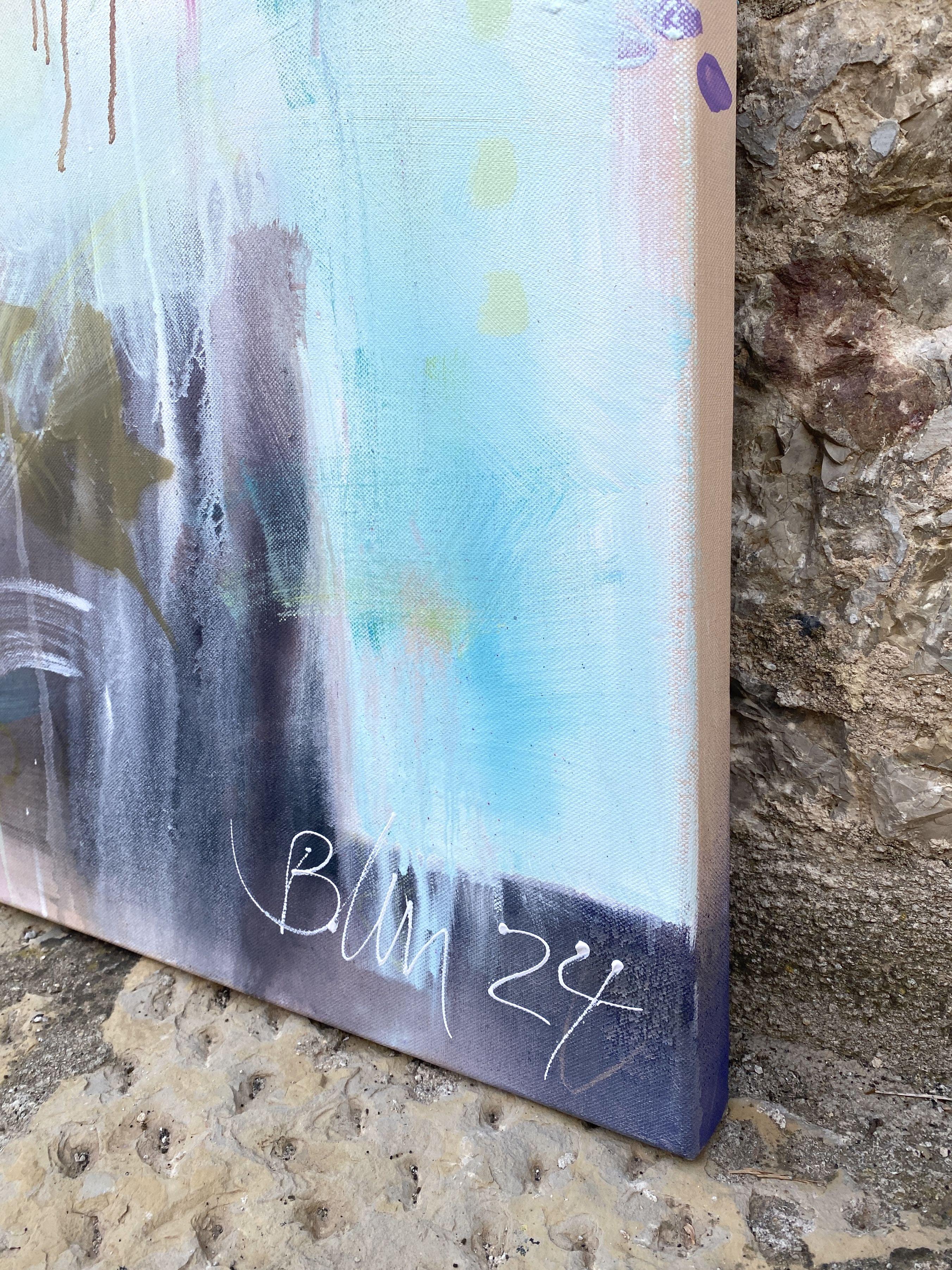 Home ist ein großes überdimensionales Gemälde von 190 cm H x 150 cm B auf Leinwand. Sie ist 4 cm tief.    Zuhause ist der Ort, an dem wir unser Gleichgewicht finden, der Punkt, der uns mit dem Herzen verbindet. Heimat hat also eher etwas mit einem