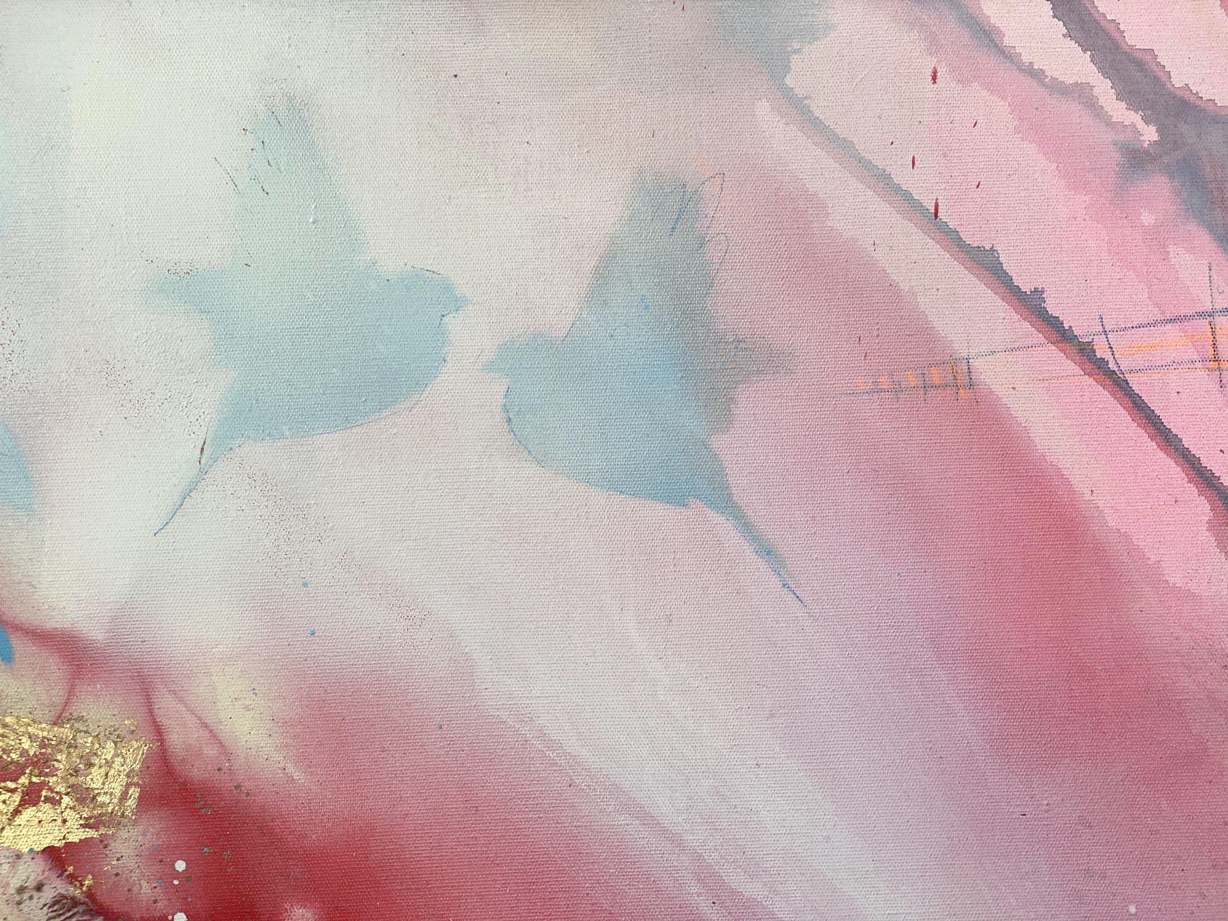 Pittura: Acrilico, vernice spray, inchiostro, foglia d'oro, neon su tela.    Ottavo quadro durante l'isolamento del coronavirus.    Ho preso una decisione chiara: i miei dipinti devono essere portatori di speranza. Come fa un artista a gestire la