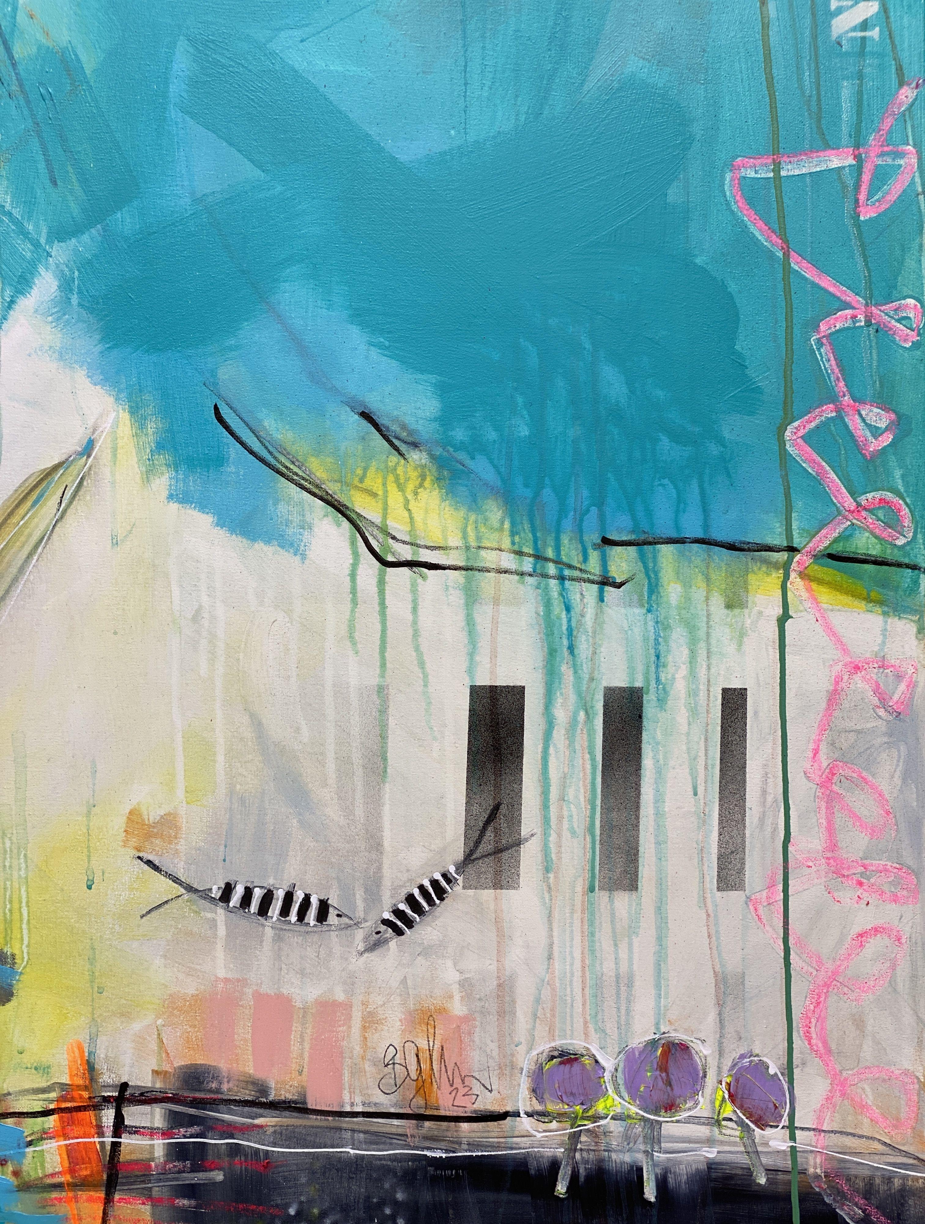 Never stop dreaming No.1 is an exciting oversized mixed media painting, spray painted, soft pastel, pencil and acrylics. It is painted on high quality canvas. Edges are painted, so framing is not necessary.  Size: 162 cm/63.78