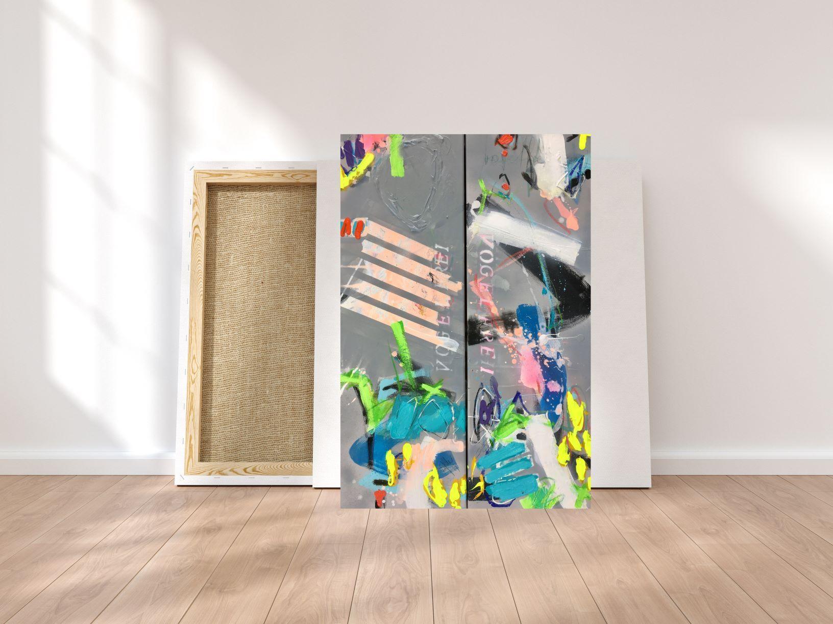 Vogelfrei No.6  (diptychon), Painting, Acrylic on Canvas - Gray Abstract Painting by Bea Schubert