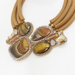 BEA VALDES Handcrafted Kittur jasper stones crystal bugal bead bib necklace