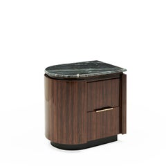 Table de nuit gauche en bois et marbre Bea