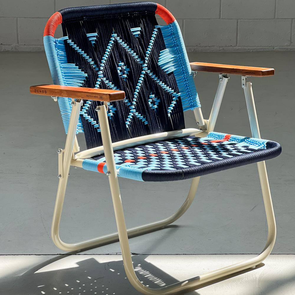 - Trama 4 - main color: navy - secondary colors: baby blue, orange
- structure color: duna

beach chair, country chair, garden chair, lawn chair, camping chair, folding chair, stylish chair, funky chair, armchair

DENGÔ -
A handmade work, which