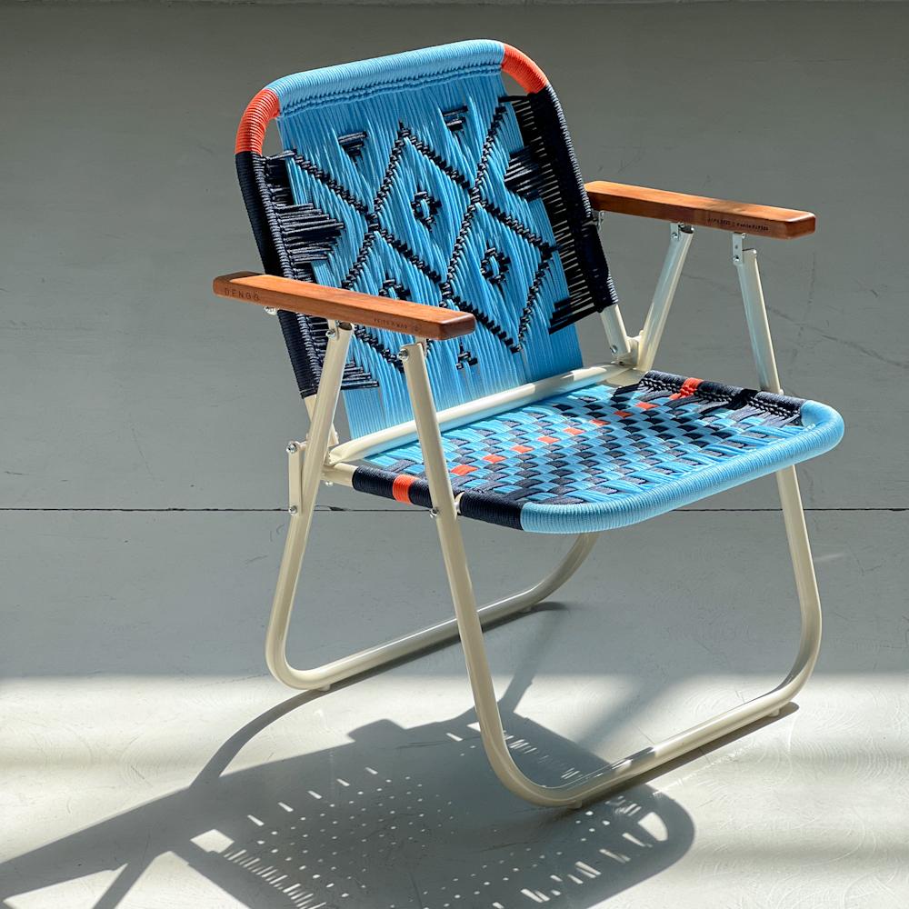 - Trama 4 - main color: baby blue - secondary colors: navy, orange
- structure color: duna

beach chair, country chair, garden chair, lawn chair, camping chair, folding chair, stylish chair, funky chair, armchair

DENGÔ -
A handmade work, which