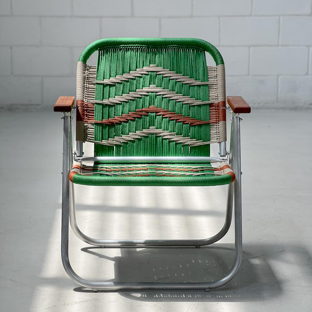 - Trama 6 - main color: green - secondary colors: sandy, ocher.
- structure color: aluminum

beach chair, country chair, garden chair, lawn chair, camping chair, folding chair, stylish chair, funky chair, armchair

DENGÔ -
A handmade work, which