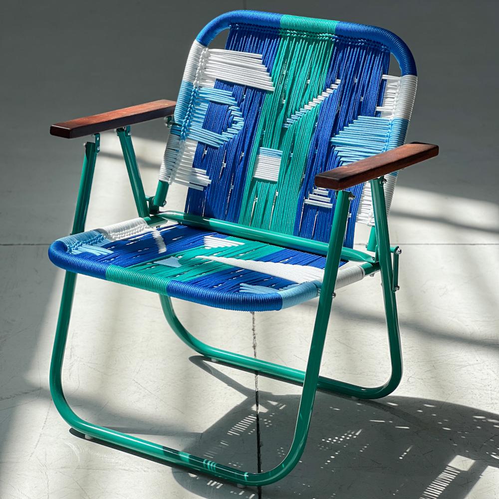 - Trama 8 - main color: cobalt - secondary colors: white, baby blue, aquamarine.
- structure color: verde paraibano

beach chair, country chair, garden chair, lawn chair, camping chair, folding chair, stylish chair, funky chair, armchair

DENGÔ -
A