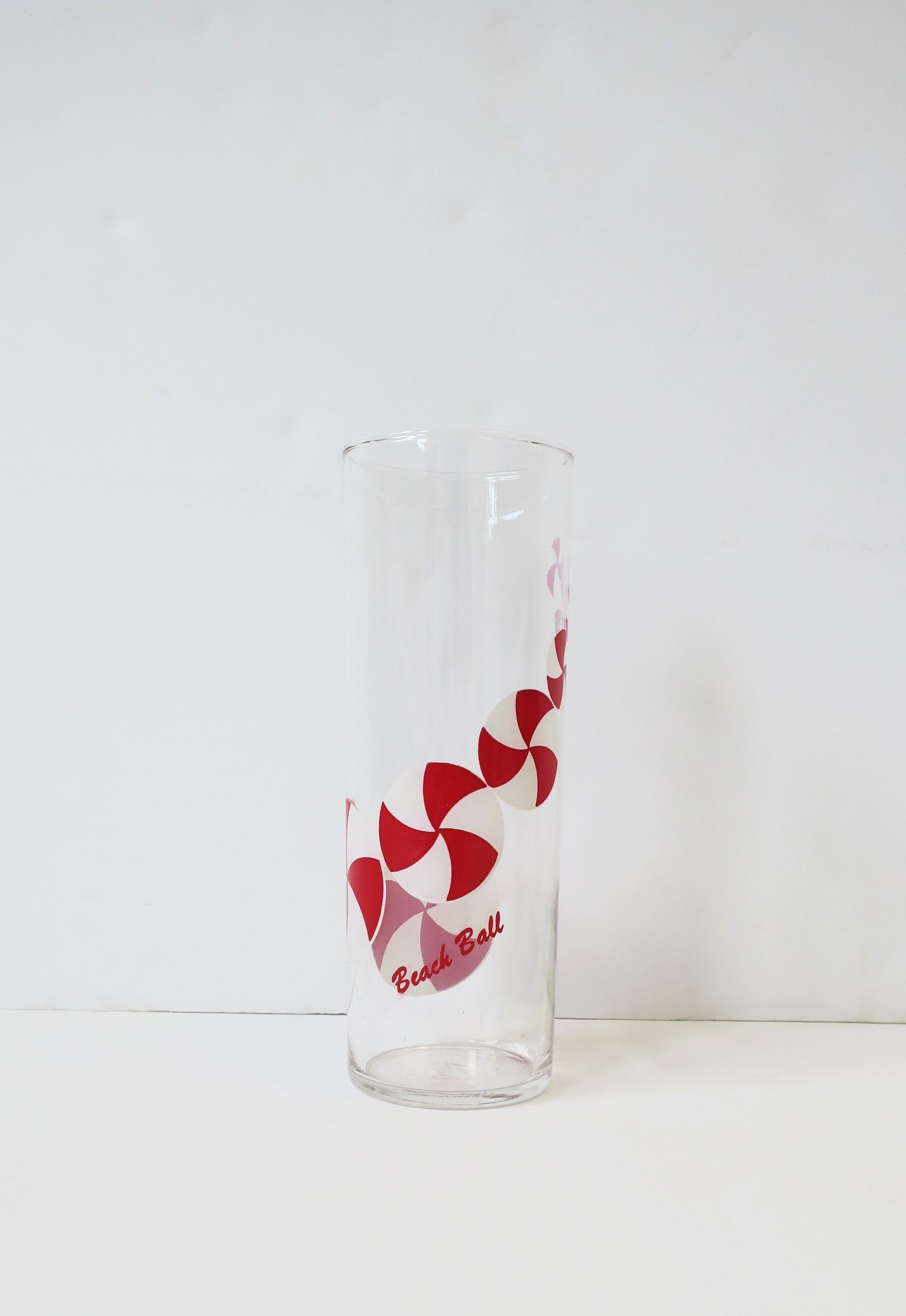 Summer Cocktail Highball Glasses with Beach Ball Design in Red & White, 1930s For Sale 4