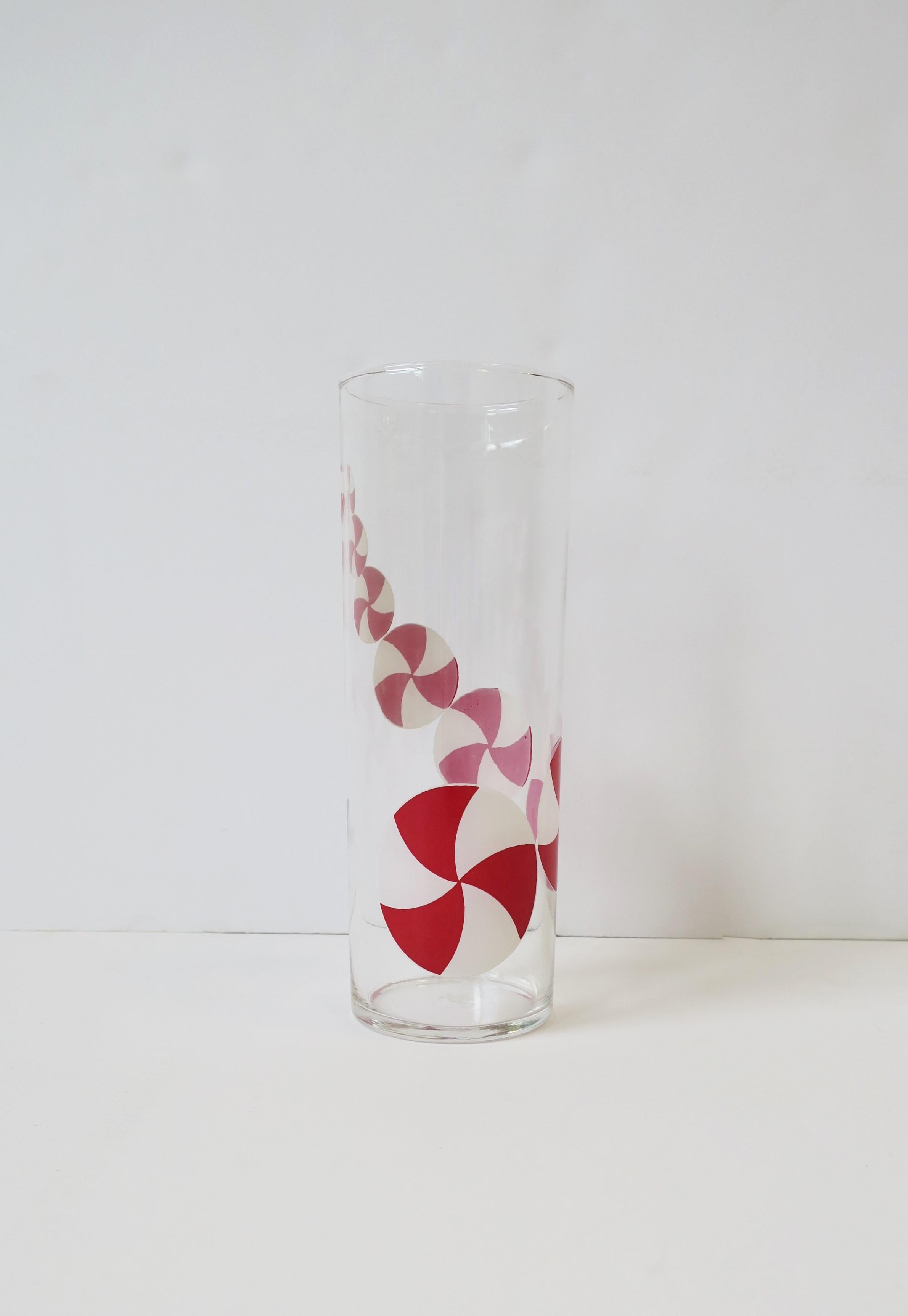 Summer Cocktail Highball Glasses with Beach Ball Design in Red & White, 1930s For Sale 6