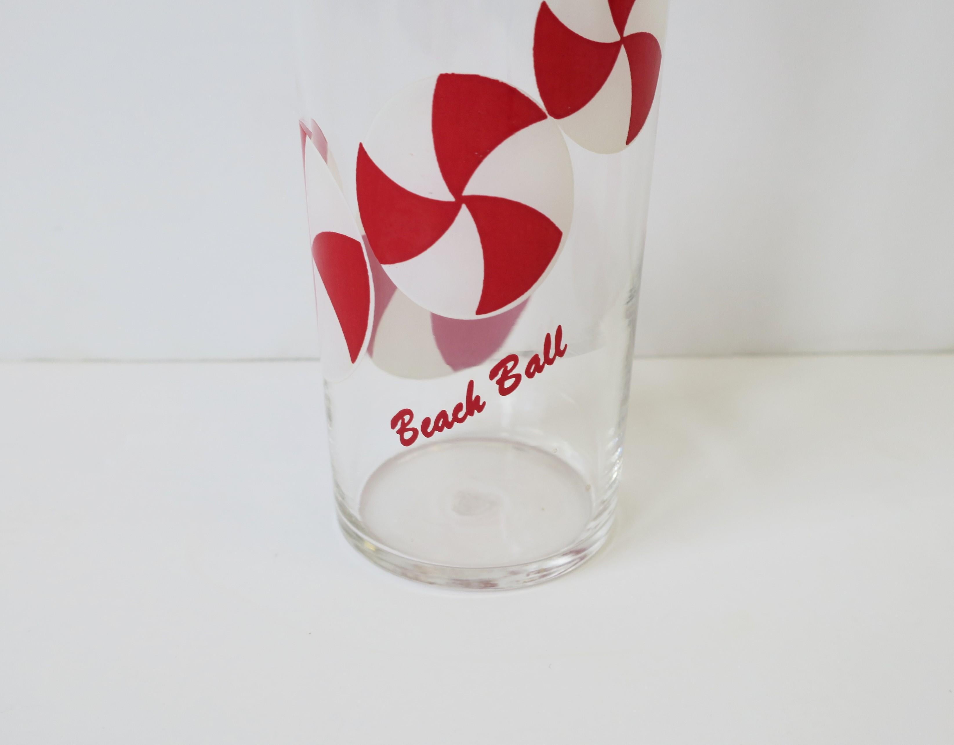 Summer Cocktail Highball Glasses with Beach Ball Design in Red & White, 1930s For Sale 7