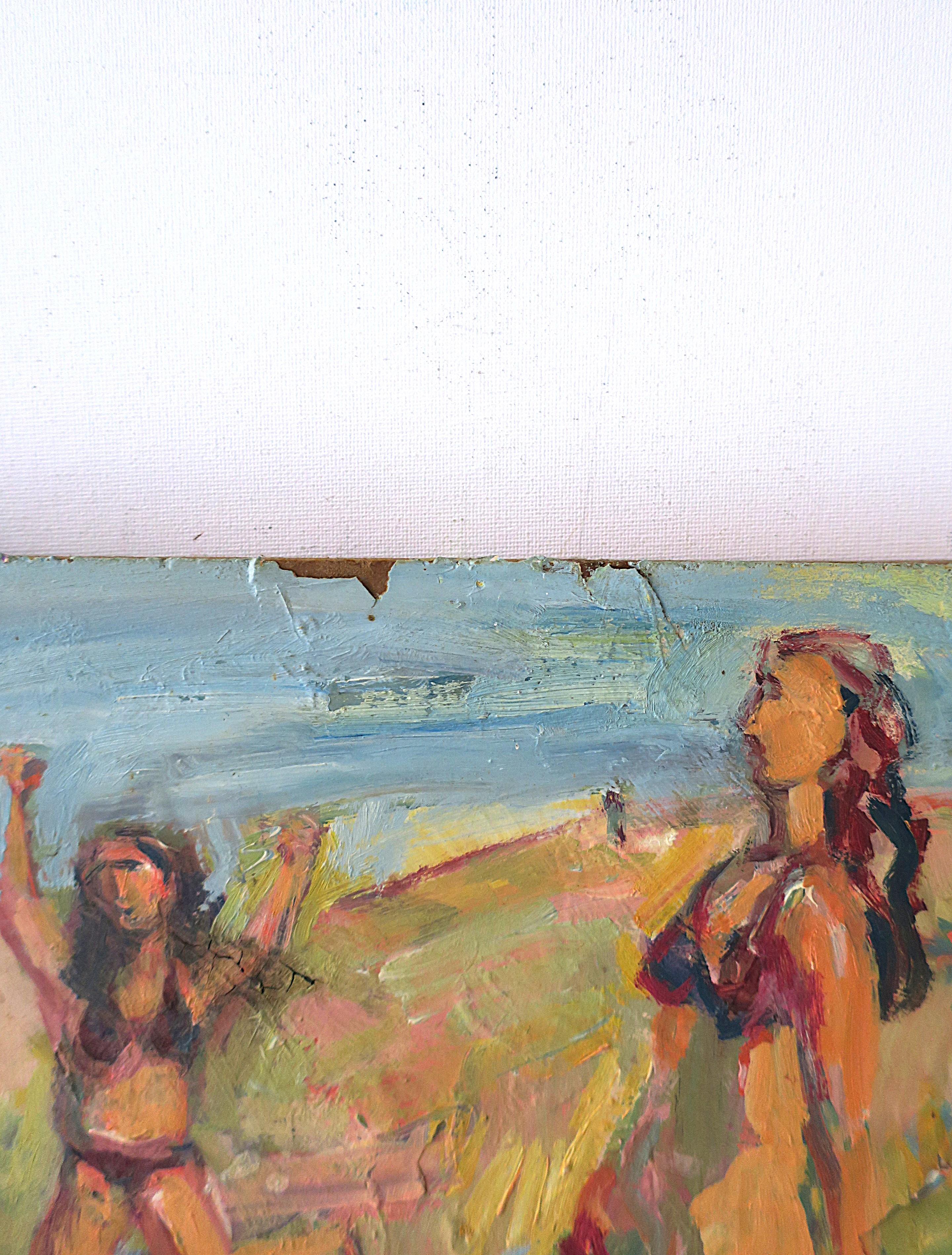 Strand Bikini Sommer Kunstwerk Malerei (Holz) im Angebot