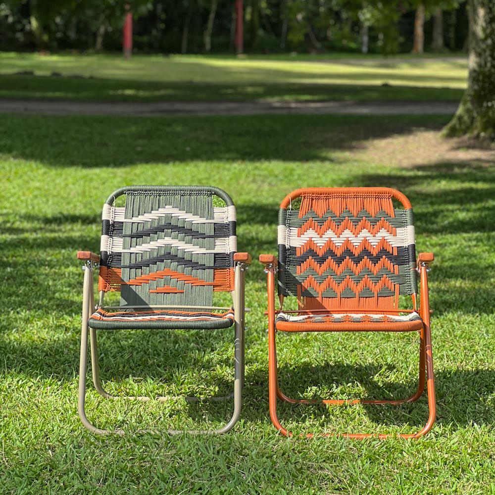 Brazilian Beach chair Japú Trama 6 Musk green Outdoor area Garden and Lawn - Dengô Brasil For Sale
