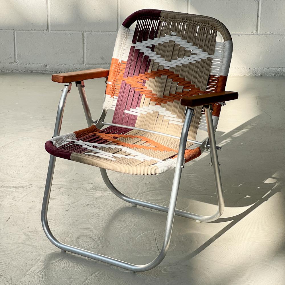 - Trama 3 - main color: sand second color: burgundy, white, ocher.
structure color: natural Aluminum

beach chair, country chair, garden chair, lawn chair, camping chair, folding chair, stylish chair, funky chair

DENGÔ -
A handmade work, which