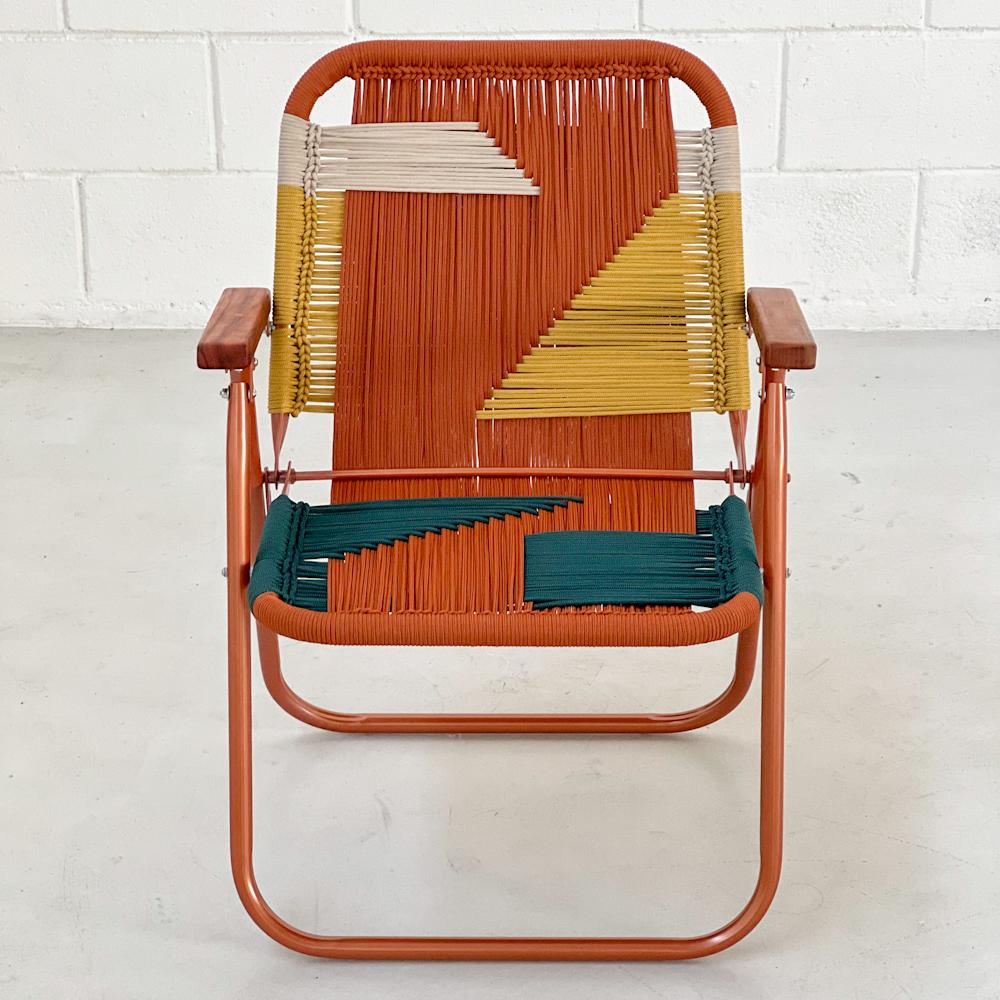 - Trama 7 - main color: ocher - secundary color: olive green, sand, mustard.
- structure color: bronze tropical

beach chair, country chair, garden chair, lawn chair, camping chair, folding chair, stylish chair, funky chair

DENGÔ -
A handmade work,