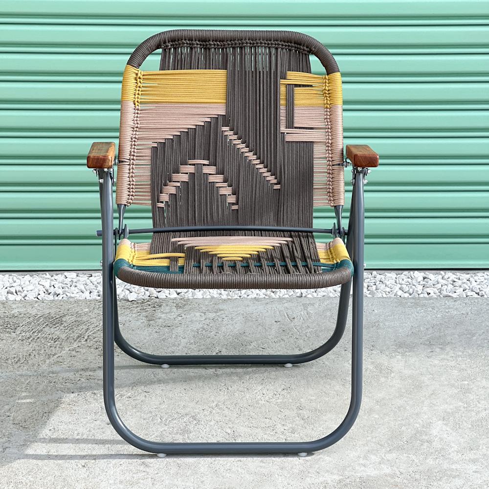 - Trama 3 - main color: cedar - secondary colors: mustard, champagne, olive green.
- structure color: chumbo.

beach chair, country chair, garden chair, lawn chair, camping chair, folding chair, stylish chair, funky chair

DENGÔ -
A handmade work,