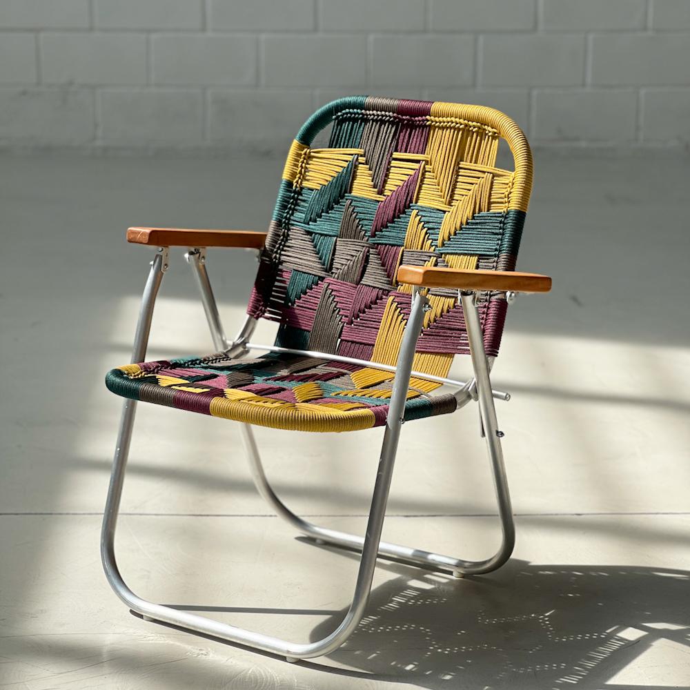 - Trama 10 - main color: light brown, mustard, burgundy and olive
- structure color: natural aluminum

beach chair, country chair, garden chair, lawn chair, camping chair, folding chair, stylish chair, funky chair

DENGÔ -
A handmade work, which