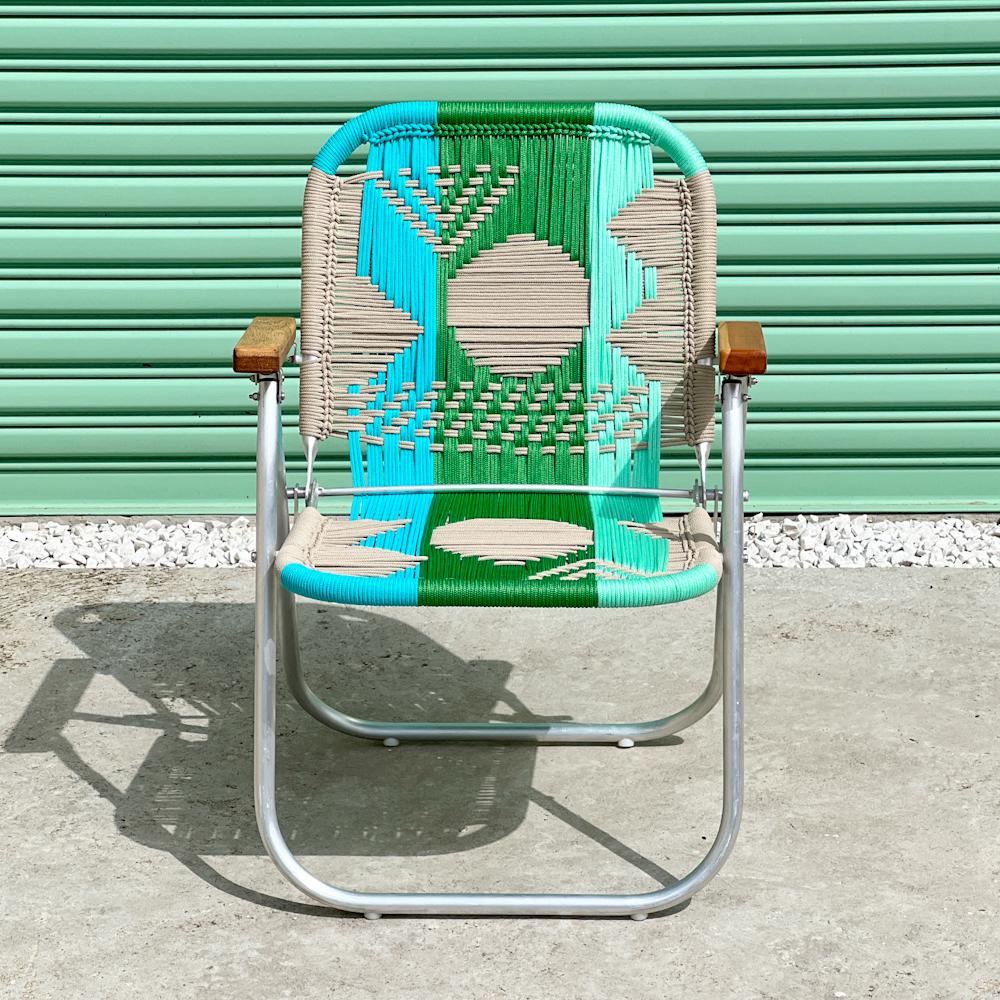 - Trama Modernista - main color: sand second color: sapphire, green, baby green.
structure color: natural Aluminum

beach chair, country chair, garden chair, lawn chair, camping chair, folding chair, stylish chair, funky chair

DENGÔ -
A handmade