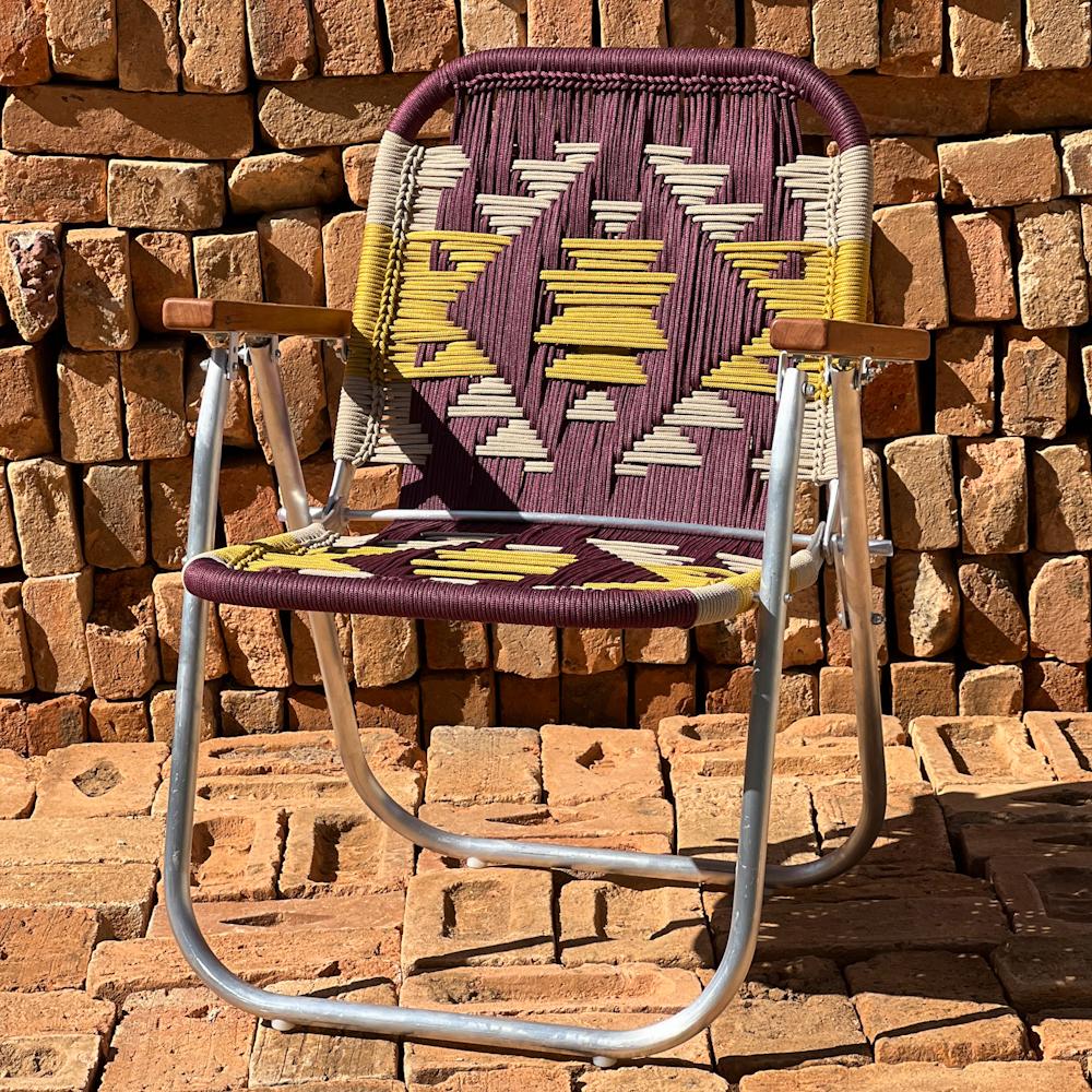 - Trama Tapeta 1 - main color: burgundy second color: sand, mustard.
- structure color: natural aluminum

beach chair, country chair, garden chair, lawn chair, camping chair, folding chair, stylish chair, funky chair

DENGÔ -
A handmade work, which