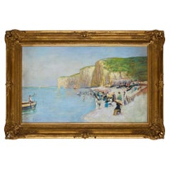 Beach, Etretat, France, Oil on Canvas landscape by R. Carrington