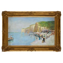 Strand, Etretat, Frankreich, Öl auf Leinwand Landschaft von R. Carrington