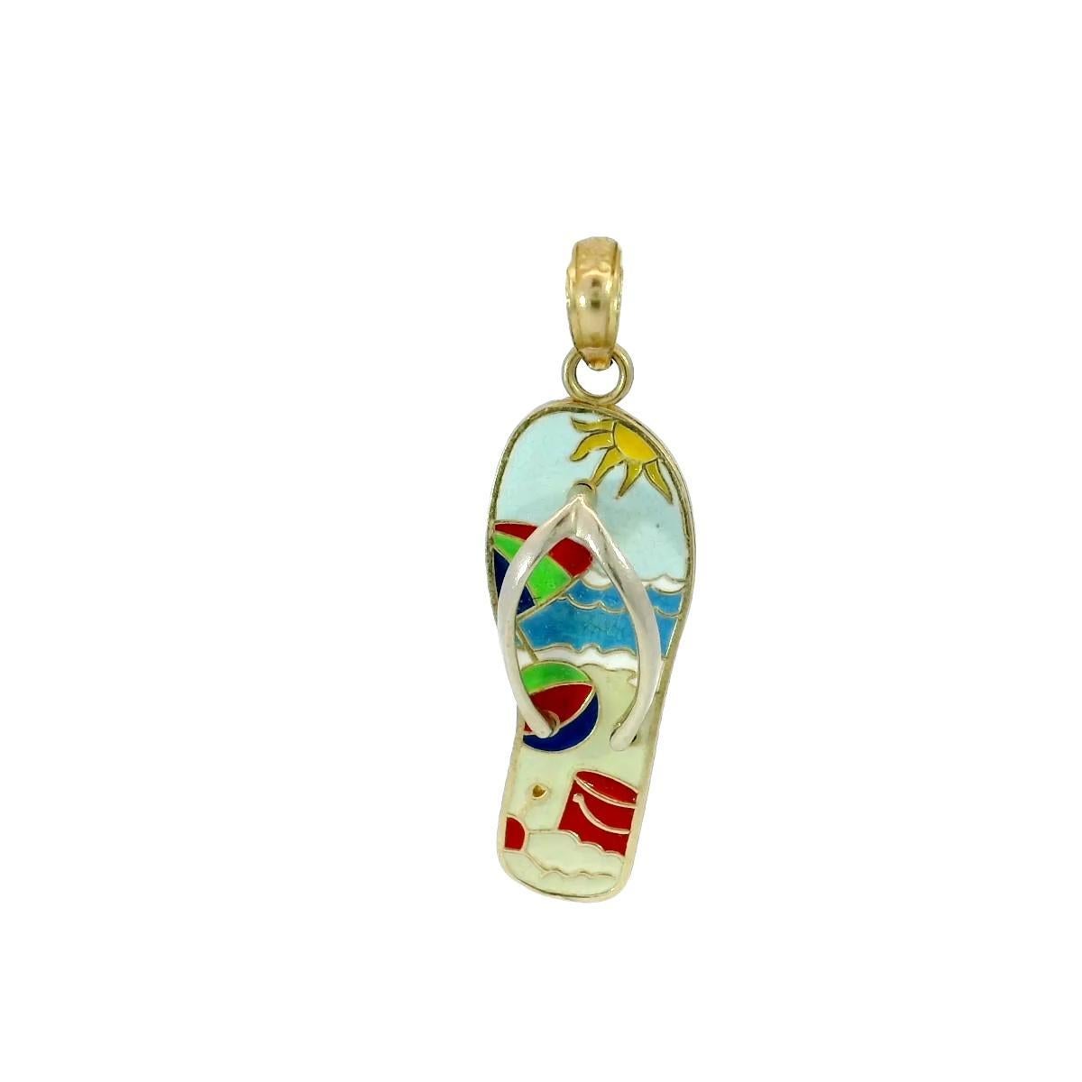 Pendentif tong de plage en émail jaune 14 carats en vente 2