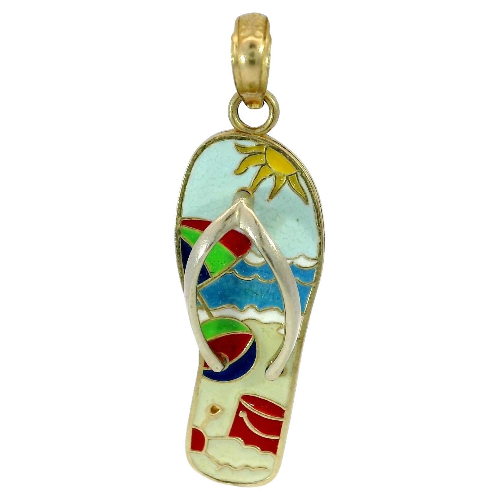 Pendentif tong de plage en émail jaune 14 carats