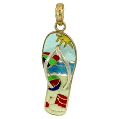 Pendentif tong de plage en émail jaune 14 carats