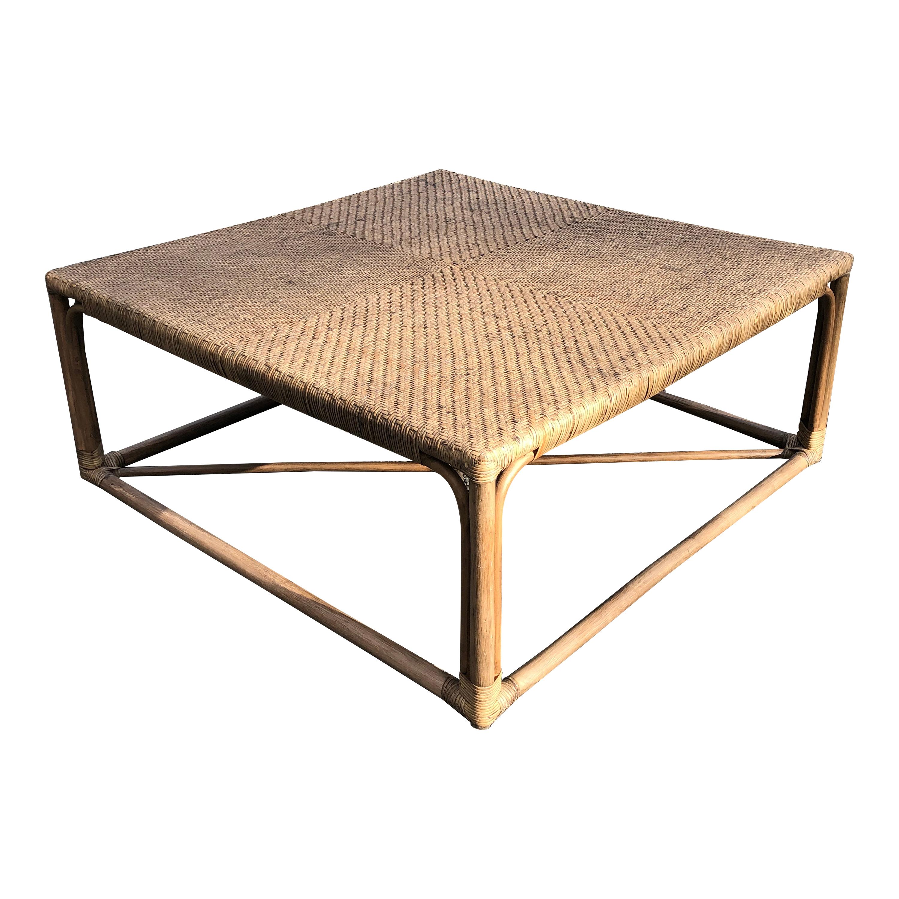 Beach House Chic Vintage Wood and Rattan Coffee Table at 1stDibs beach house side table, wood