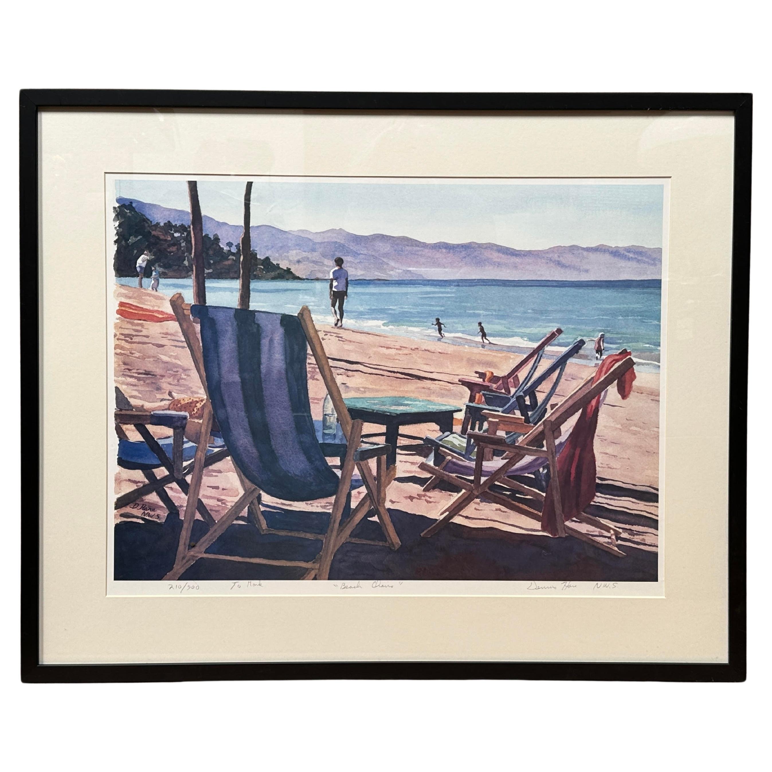Beach Landscape Lithograph by Dennis Hare For Sale