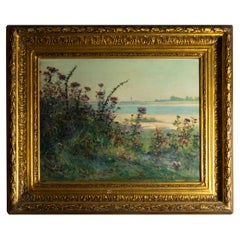 Beach Landscape Painting By Auguste Michel Nobillet, 19th Century, Gilt Frame