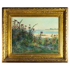 Beach Landscape Painting By Auguste Michel Nobillet, 19th Century, Gilt Frame