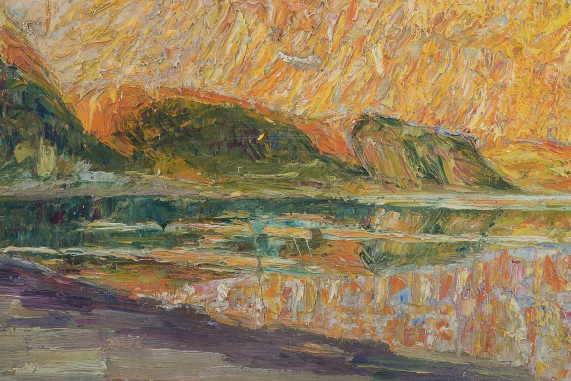 Strandszene mit Klippen. Im Stil von Georges Lemmen. Öl auf Leinwand, 1911 (Moderne) im Angebot