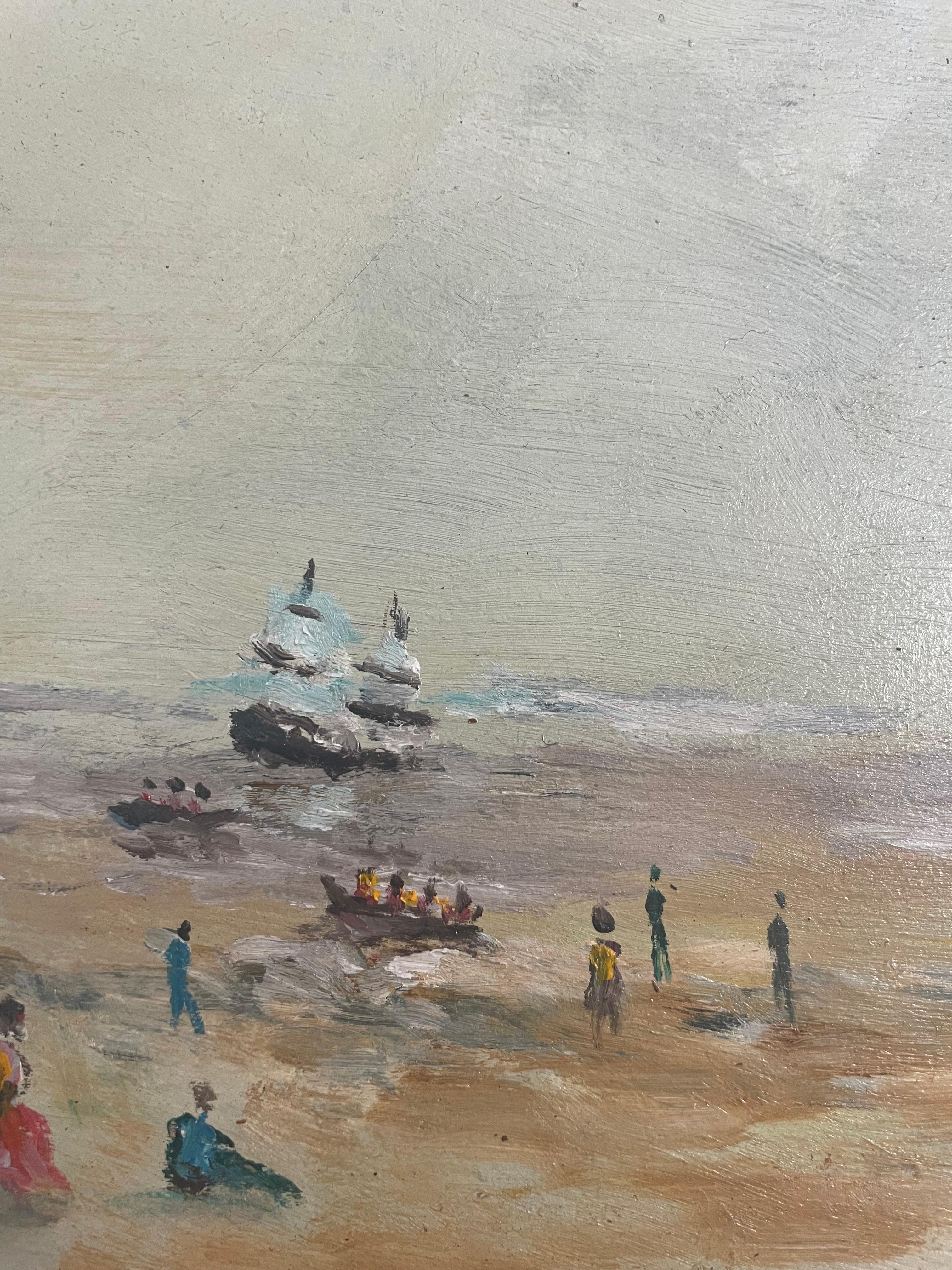 Beach Shore Impressionist Oil Painting by Georges Richaud In Good Condition For Sale In Pomona, CA