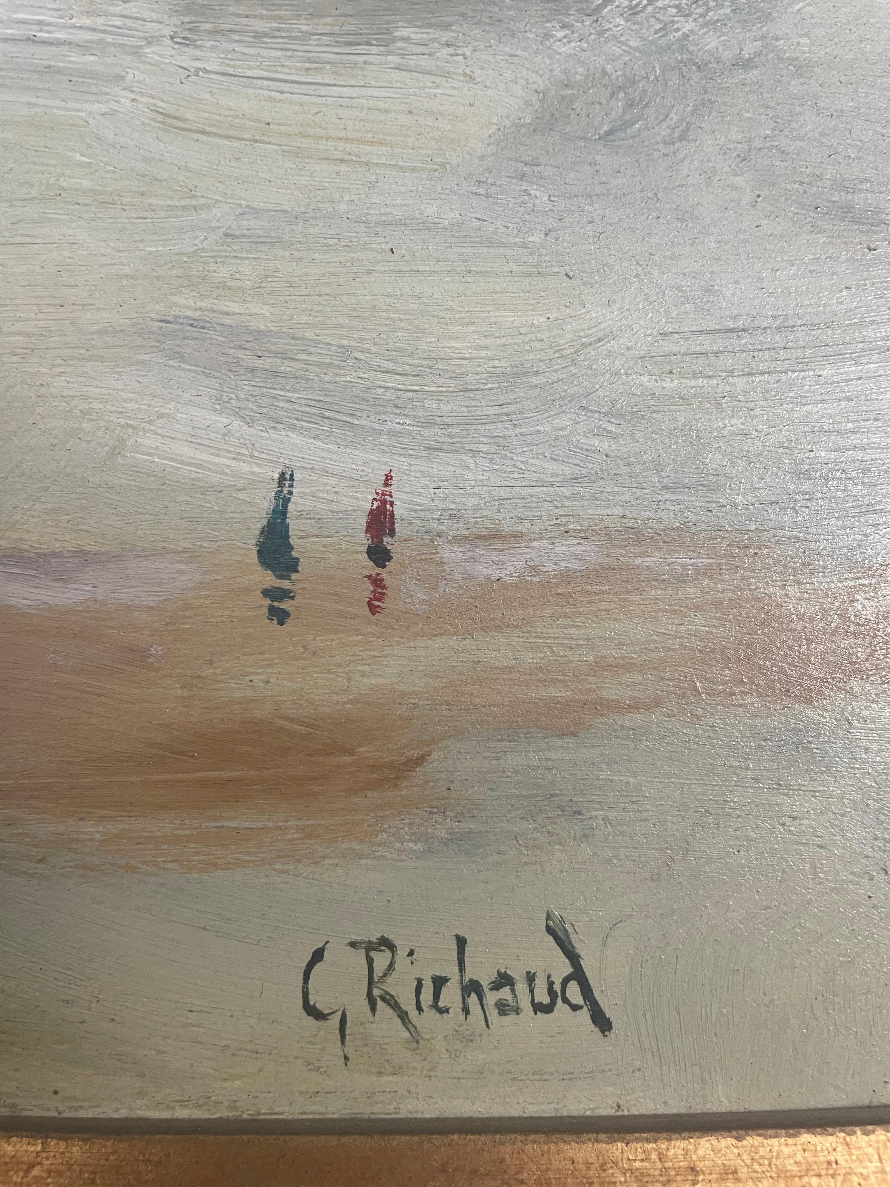 Beach Shore Impressionistisches Ölgemälde von Georges Richaud (Mitte des 20. Jahrhunderts) im Angebot