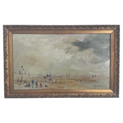 Vintage Beach Shore Impressionist Oil Painting by Georges Richaud